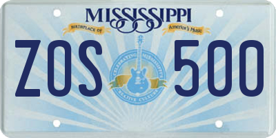 MS license plate ZOS500