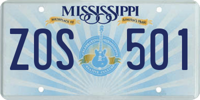 MS license plate ZOS501