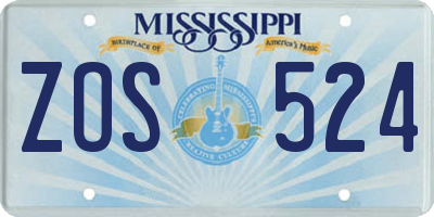 MS license plate ZOS524
