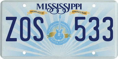MS license plate ZOS533