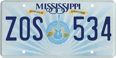 MS license plate ZOS534