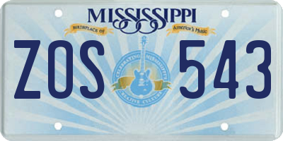 MS license plate ZOS543