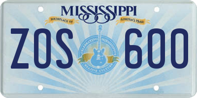 MS license plate ZOS600