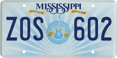MS license plate ZOS602