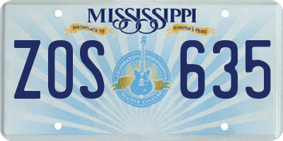 MS license plate ZOS635