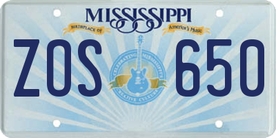 MS license plate ZOS650