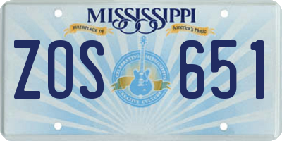 MS license plate ZOS651