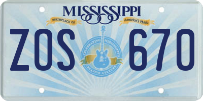 MS license plate ZOS670