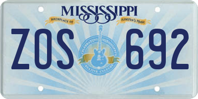 MS license plate ZOS692