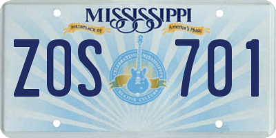 MS license plate ZOS701