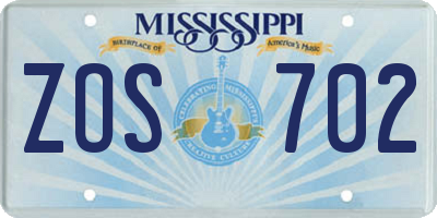 MS license plate ZOS702