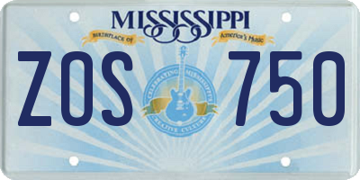 MS license plate ZOS750