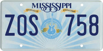 MS license plate ZOS758