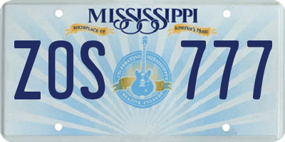 MS license plate ZOS777