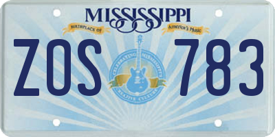 MS license plate ZOS783