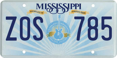 MS license plate ZOS785