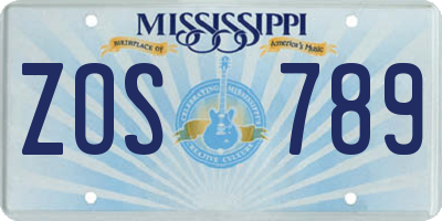 MS license plate ZOS789