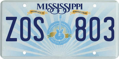 MS license plate ZOS803