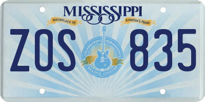 MS license plate ZOS835