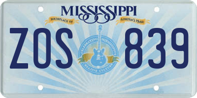 MS license plate ZOS839