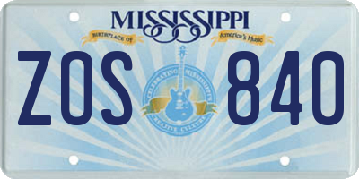 MS license plate ZOS840