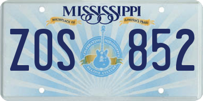 MS license plate ZOS852