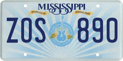 MS license plate ZOS890