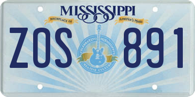 MS license plate ZOS891