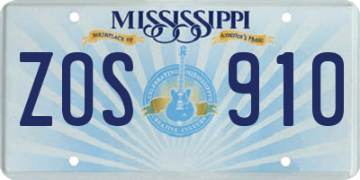 MS license plate ZOS910