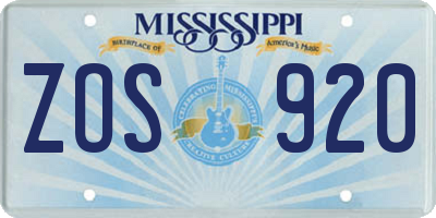 MS license plate ZOS920