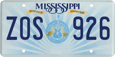 MS license plate ZOS926