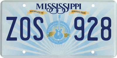 MS license plate ZOS928