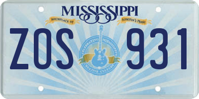 MS license plate ZOS931