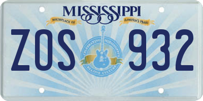 MS license plate ZOS932