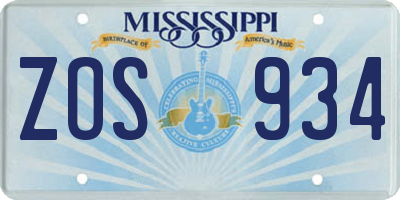 MS license plate ZOS934