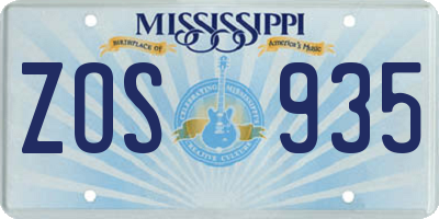 MS license plate ZOS935