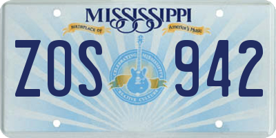 MS license plate ZOS942