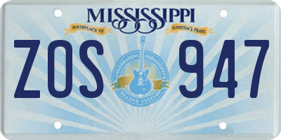 MS license plate ZOS947