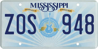 MS license plate ZOS948