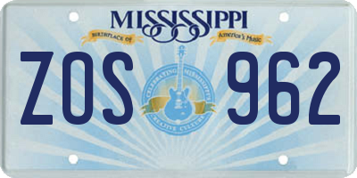 MS license plate ZOS962