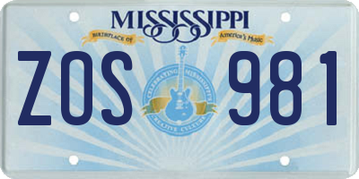 MS license plate ZOS981