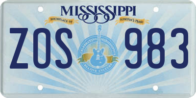 MS license plate ZOS983