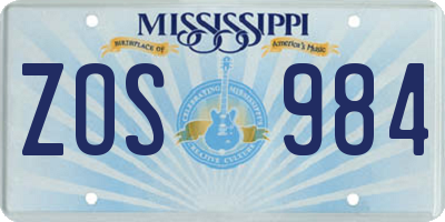 MS license plate ZOS984