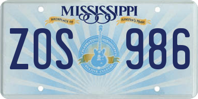 MS license plate ZOS986