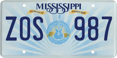 MS license plate ZOS987