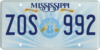 MS license plate ZOS992