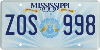 MS license plate ZOS998