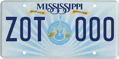 MS license plate ZOT000