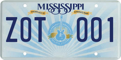 MS license plate ZOT001