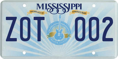 MS license plate ZOT002